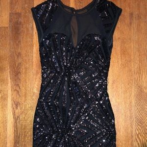 Black Sequin and Mesh Top Cocktail Dress